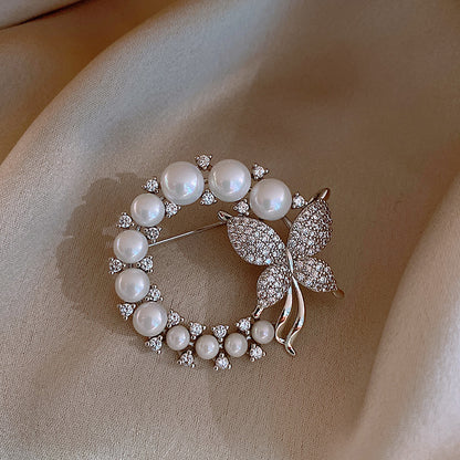 Vintage Diamond Butterfly Pearl Brooch Ring Pin, valdore