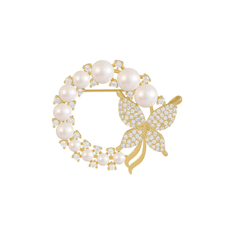 Vintage Diamond Butterfly Pearl Brooch Ring Pin, valdore