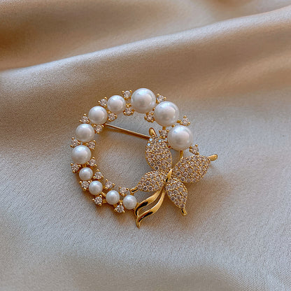 Vintage Diamond Butterfly Pearl Brooch Ring Pin, valdore