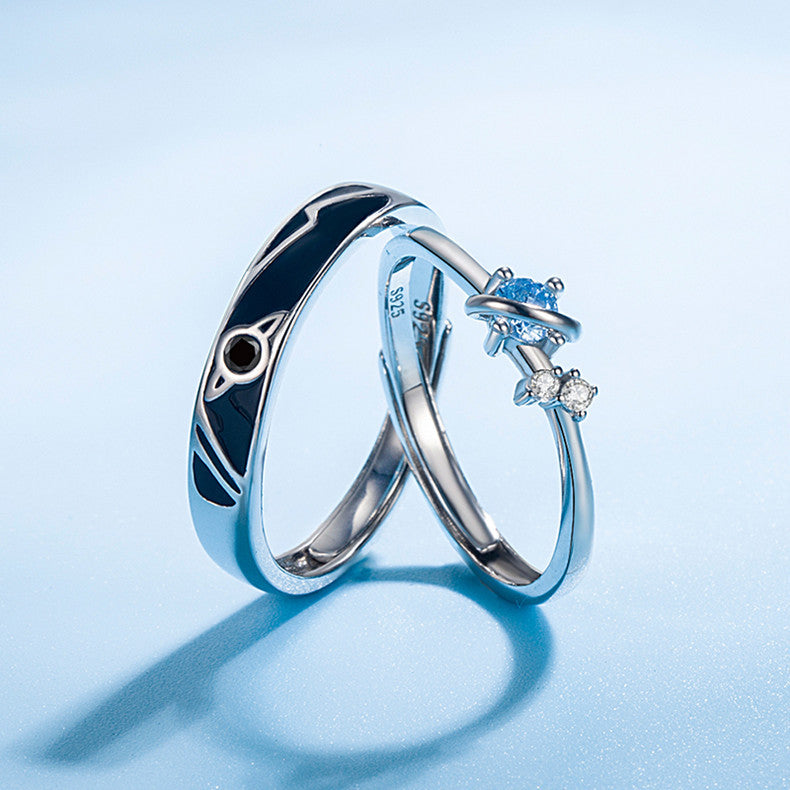 Dream Planet Couple Rings Set, Silver Crystal Promise Rings for Men and Women,  Valdore