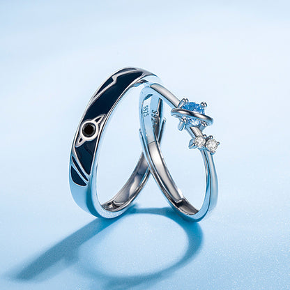 Dream Planet Couple Rings Set, Silver Crystal Promise Rings for Men and Women,  Valdore