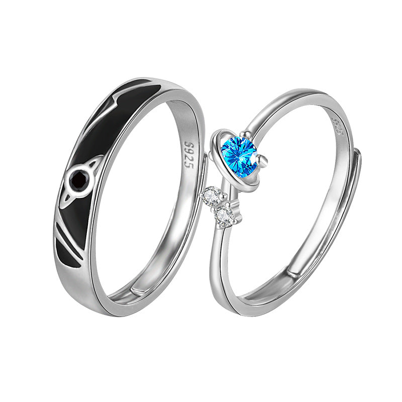 Dream Planet Couple Rings Set, Silver Crystal Promise Rings for Men and Women,  Valdore