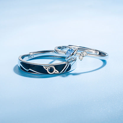 Dream Planet Couple Rings Set, Silver Crystal Promise Rings for Men and Women,  Valdore