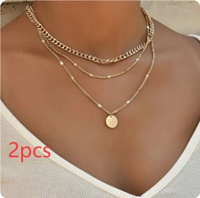 Multilayer Disc Pendant Clavicle Necklace for Women, Valdore