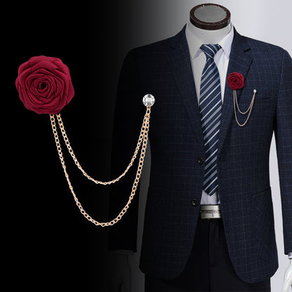 Handmade Rose Tassel Brooch Lapel Pin for Men Suits, valdore