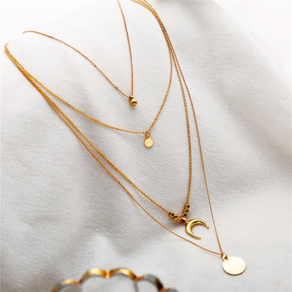 Multi Layer Boho Moon Pendant Wafer Necklace for Women, Valdore