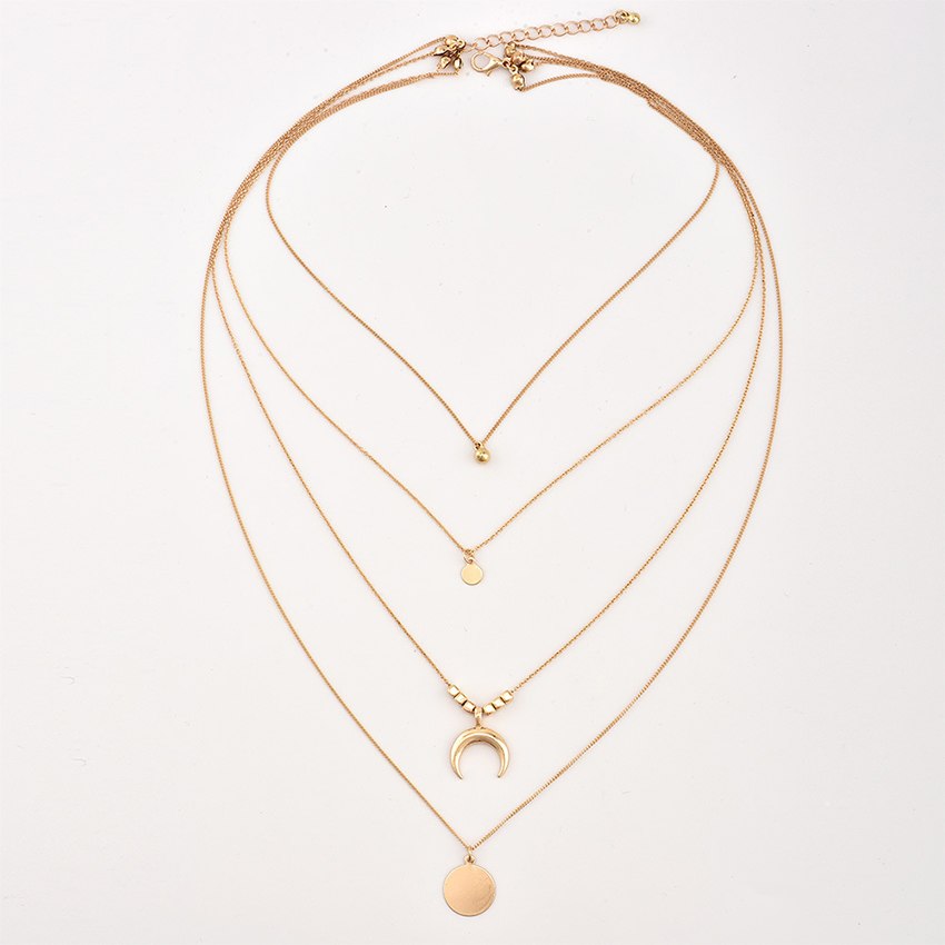 Multi Layer Boho Moon Pendant Wafer Necklace for Women, Valdore