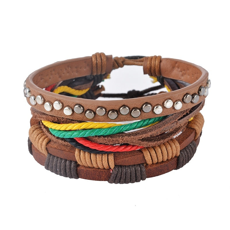Multilayer Leather Bead Punk Wrap Bracelet for Men and Women, Valdore