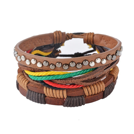 Multilayer Leather Bead Punk Wrap Bracelet for Men and Women, Valdore