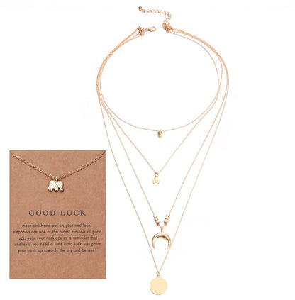Multi Layer Boho Moon Pendant Wafer Necklace for Women, Valdore