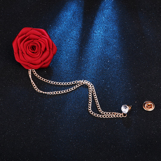 Handmade Rose Tassel Brooch Lapel Pin for Men Suits, valdore