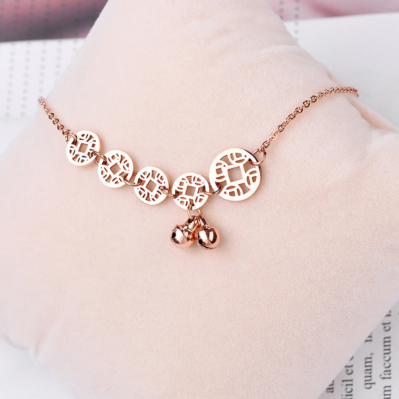 Rose Gold Boho Bells Coin Charm Anklet for Women, Valdore