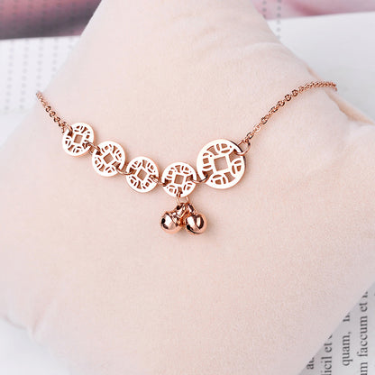 Rose Gold Boho Bells Coin Charm Anklet for Women, Valdore