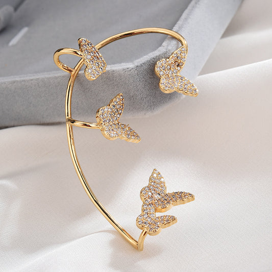 Gold Butterfly Crystal Ear Cuff Earring for Women , No Piercing needed , Valdore