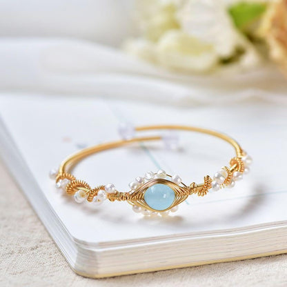 Gold Plated Pearl Wire Braided Vintage Cuff Bracelet Women, Valdore