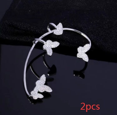 Gold Butterfly Crystal Ear Cuff Earring for Women , No Piercing needed , Valdore