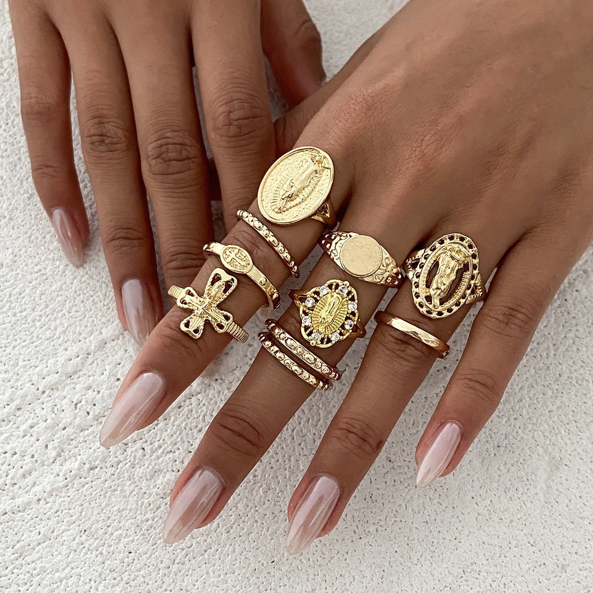 6PC Leaf Crown Geometric Stacking Ring Set for Women, Valdore