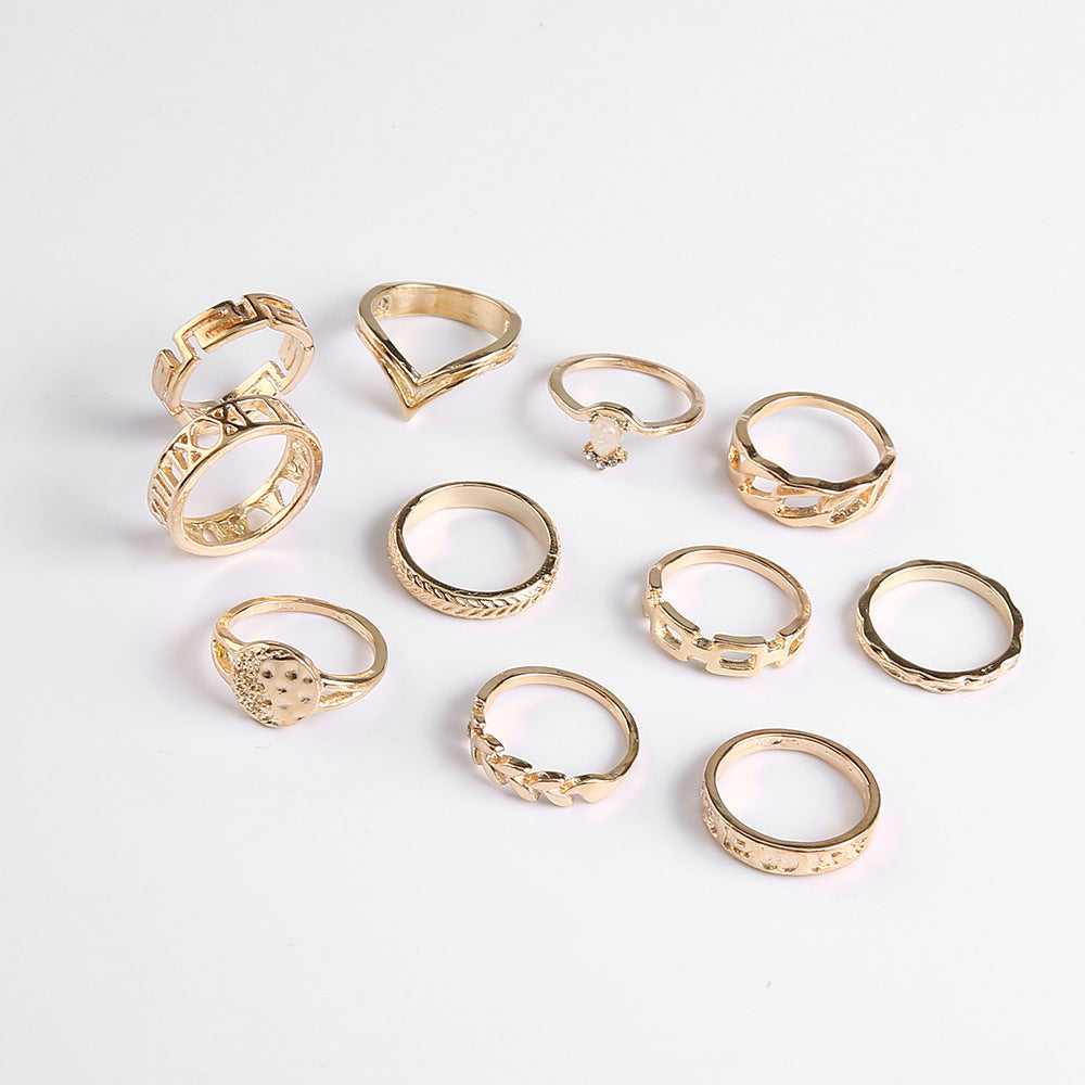 6PC Leaf Crown Geometric Stacking Ring Set for Women, Valdore