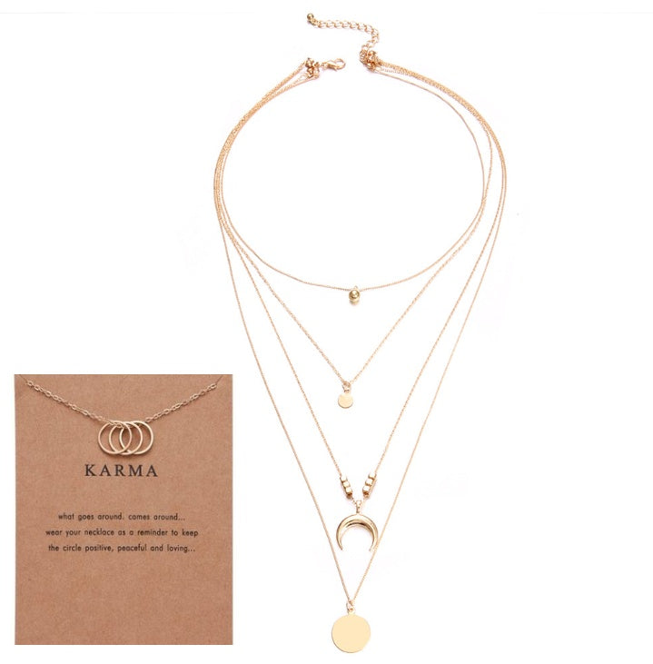 Multi Layer Boho Moon Pendant Wafer Necklace for Women, Valdore
