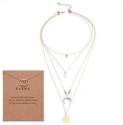 Multi Layer Boho Moon Pendant Wafer Necklace for Women, Valdore