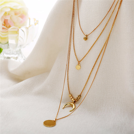 Multi Layer Boho Moon Pendant Wafer Necklace for Women, Valdore