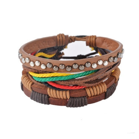 Multilayer Leather Bead Punk Wrap Bracelet for Men and Women, Valdore