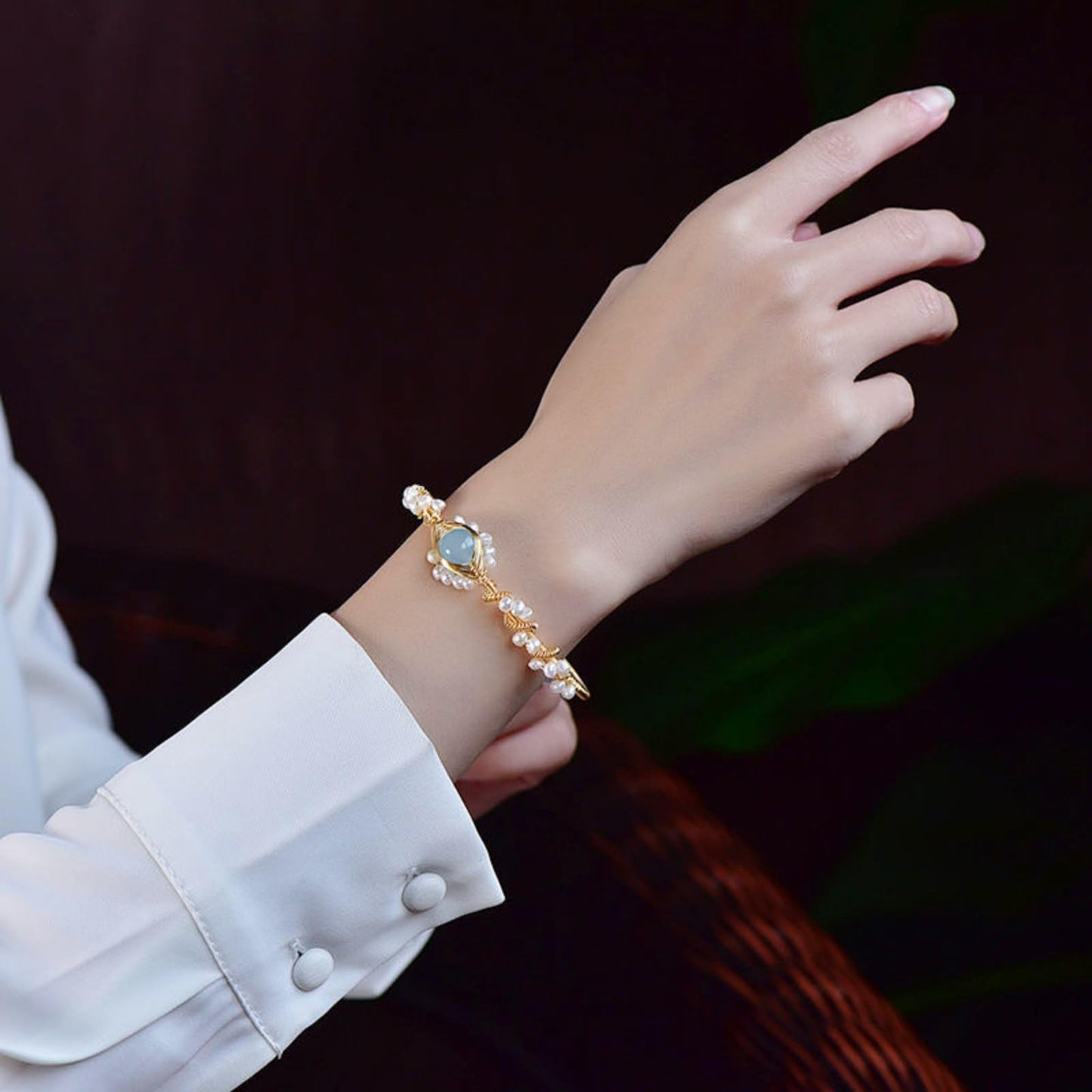 Gold Plated Pearl Wire Braided Vintage Cuff Bracelet Women, Valdore