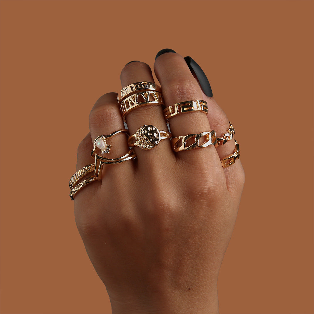 6PC Leaf Crown Geometric Stacking Ring Set for Women, Valdore