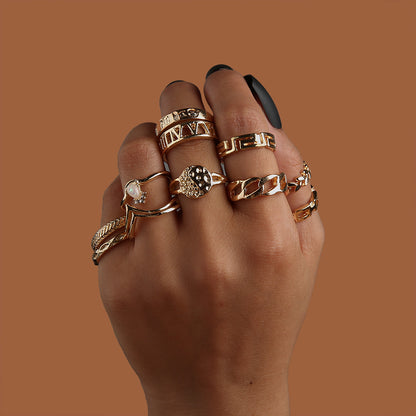 6PC Leaf Crown Geometric Stacking Ring Set for Women, Valdore