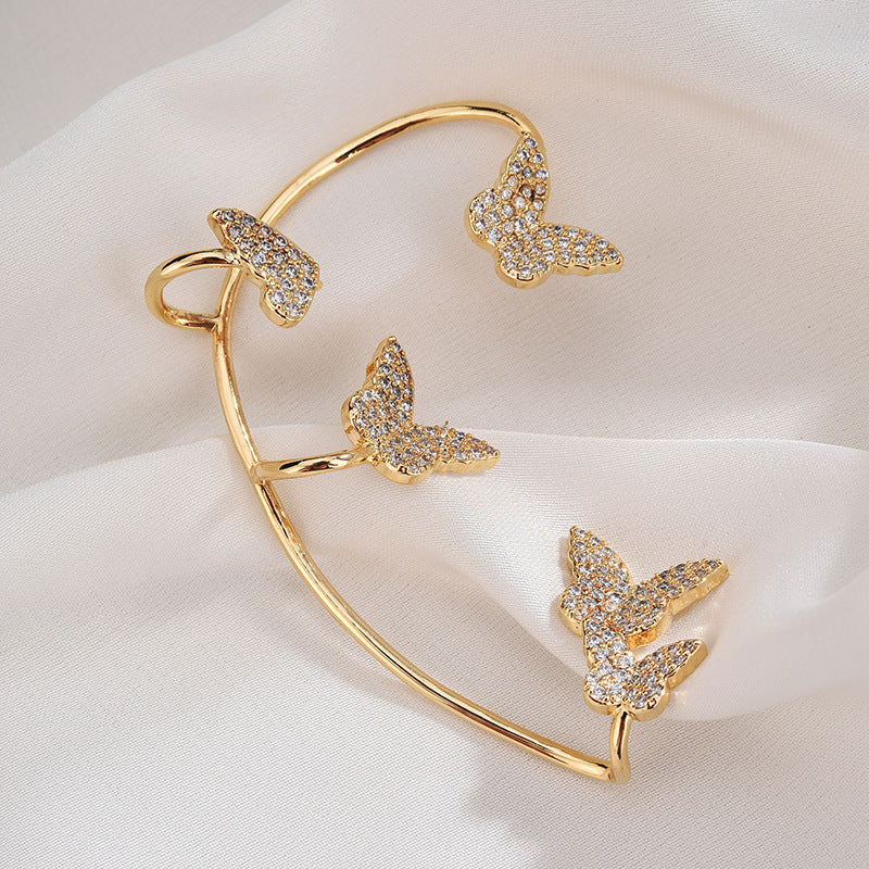 Gold Butterfly Crystal Ear Cuff Earring for Women , No Piercing needed , Valdore