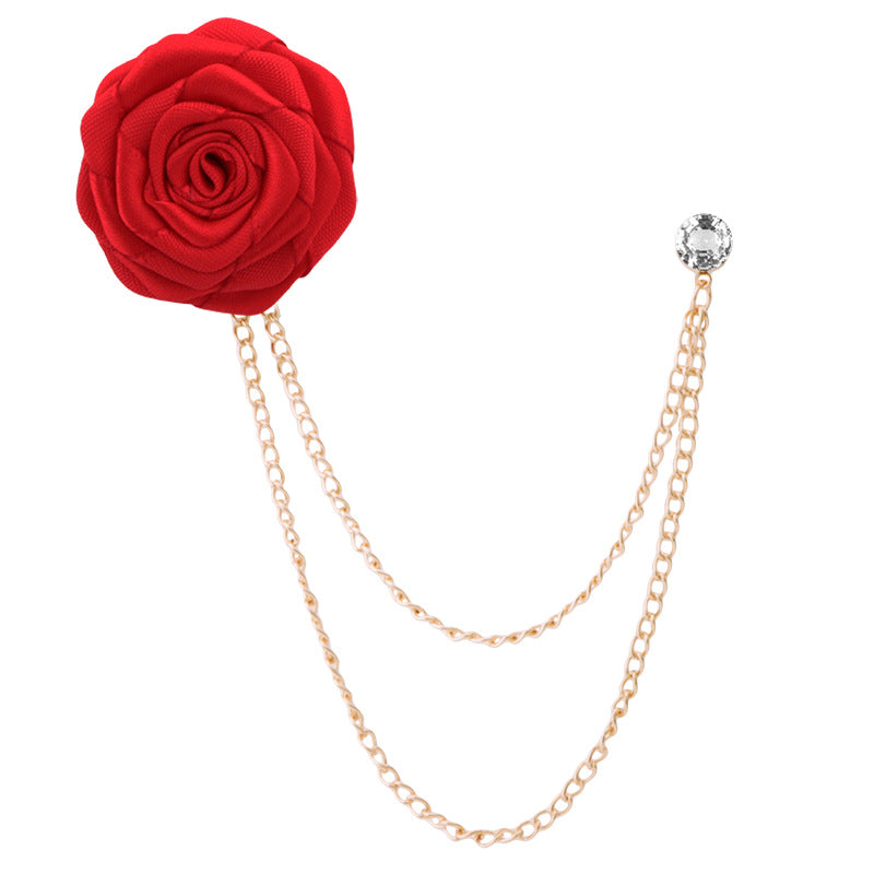 Handmade Rose Tassel Brooch Lapel Pin for Men Suits, valdore