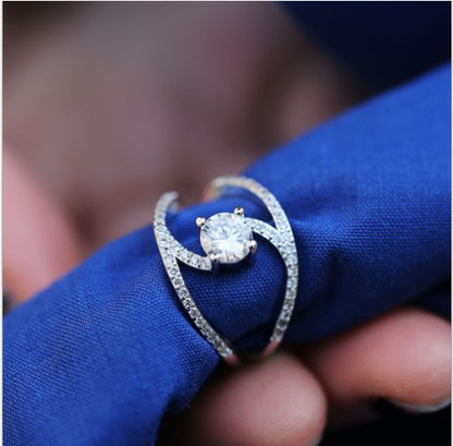 Curved Zircon Wedding Ring for Women | Elegant Engagement Band, valdore