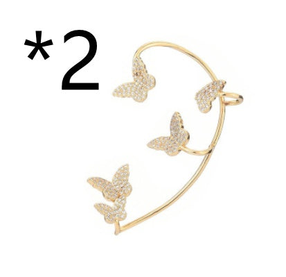 Gold Butterfly Crystal Ear Cuff Earring for Women , No Piercing needed , Valdore
