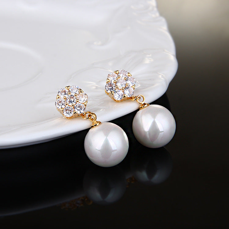 Round Pearl Long Earrings Elegant Drop Earrings for Women, Valdore