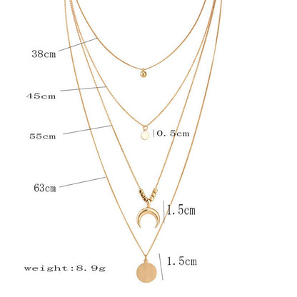 Multi Layer Boho Moon Pendant Wafer Necklace for Women, Valdore