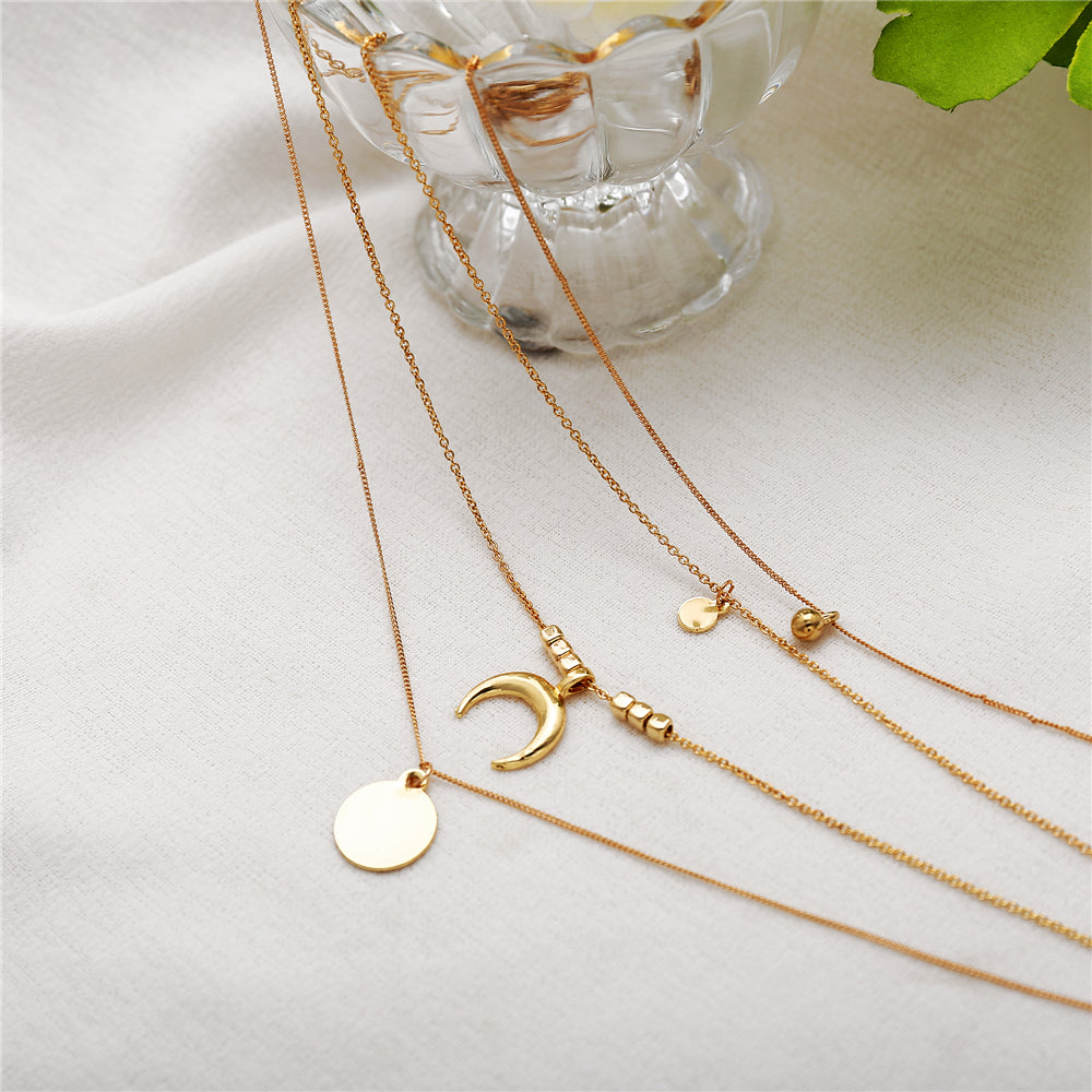 Multi Layer Boho Moon Pendant Wafer Necklace for Women, Valdore