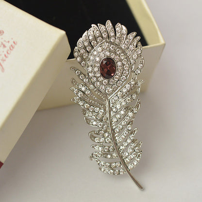 Retro Diamond Feather Brooch Corsage Pin for Women, valdore