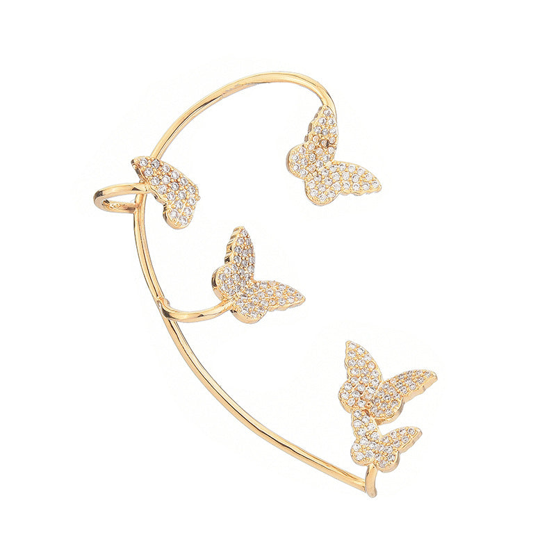 Gold Butterfly Crystal Ear Cuff Earring for Women , No Piercing needed , Valdore