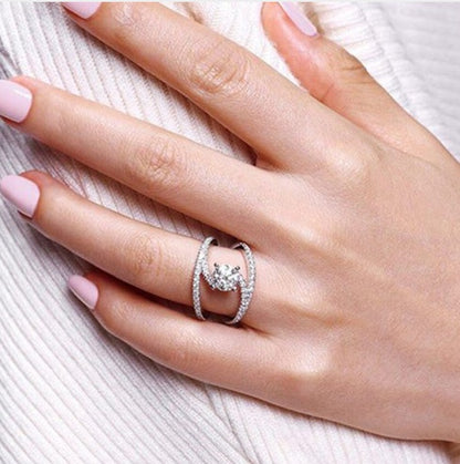 Curved Zircon Wedding Ring for Women | Elegant Engagement Band, valdore