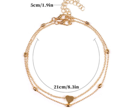 Double Layer Retro Ball Chain Heart Anklet for Women, Valdore