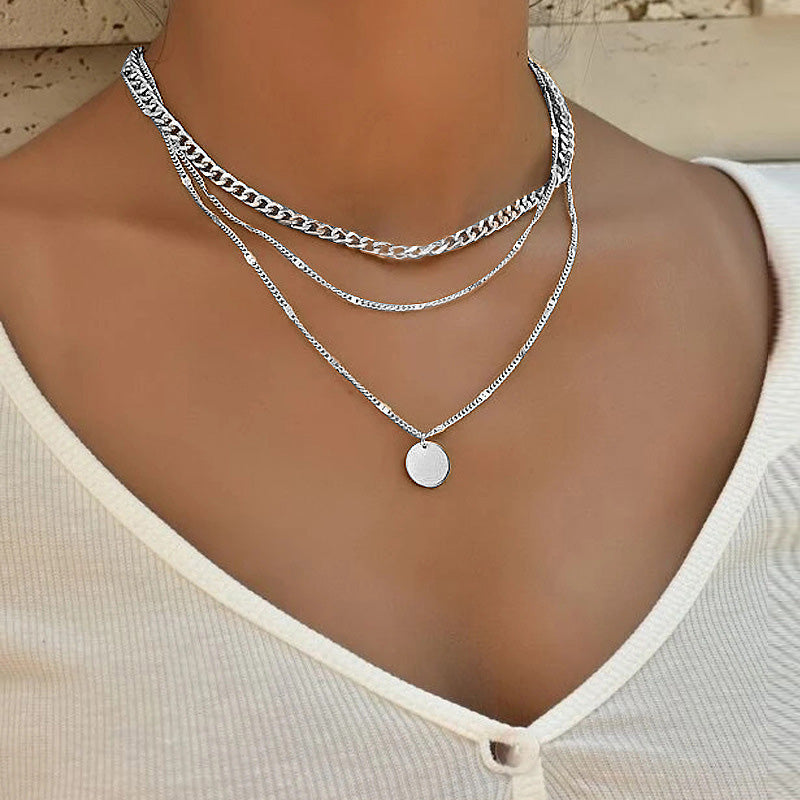 Multilayer Disc Pendant Clavicle Necklace for Women, Valdore