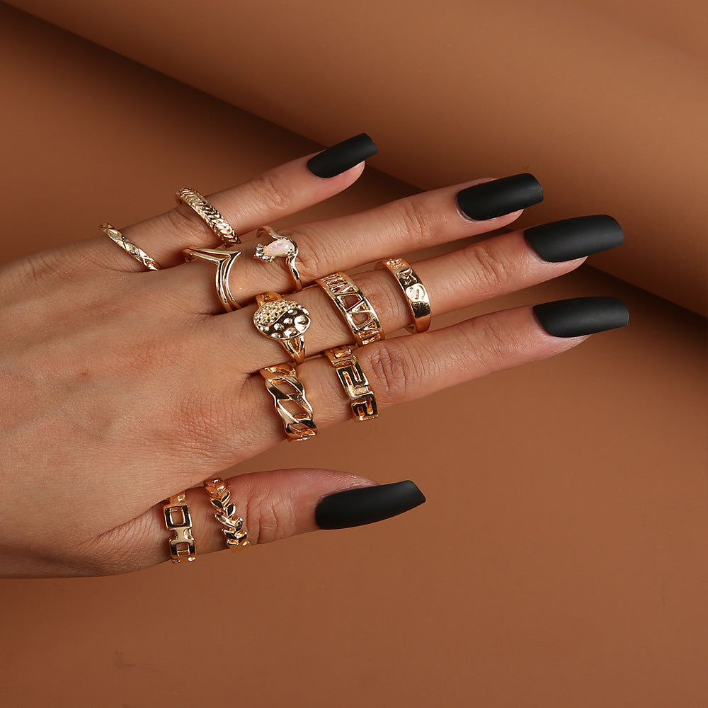 6PC Leaf Crown Geometric Stacking Ring Set for Women, Valdore