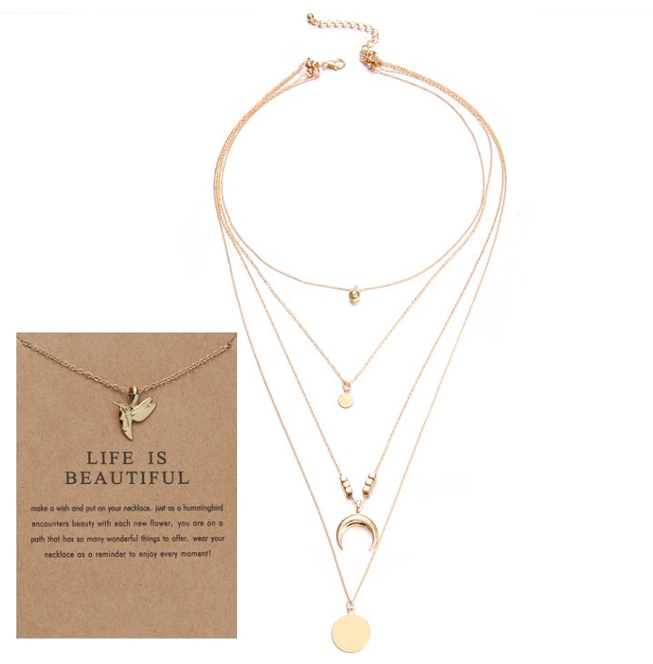 Multi Layer Boho Moon Pendant Wafer Necklace for Women, Valdore