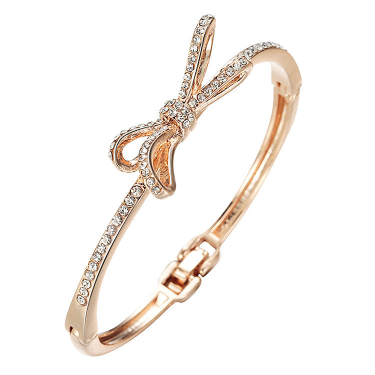 Diamond Bow Rose Gold Bracelet for Women, Valdore
