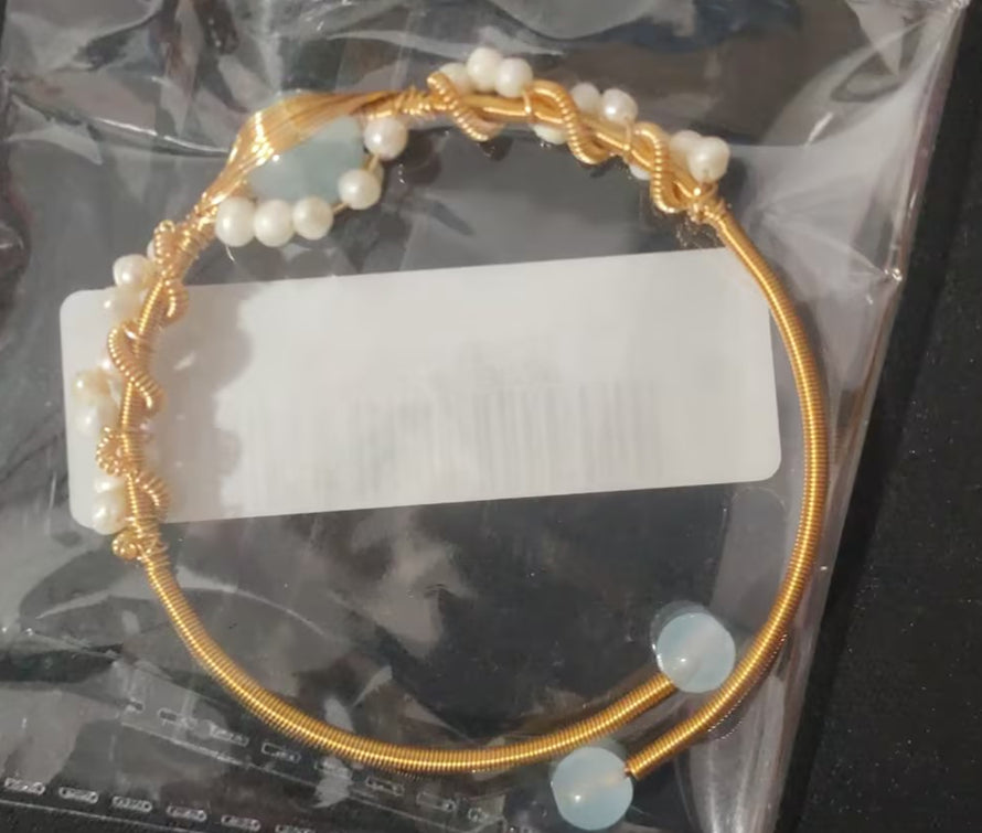 Gold Plated Pearl Wire Braided Vintage Cuff Bracelet Women, Valdore