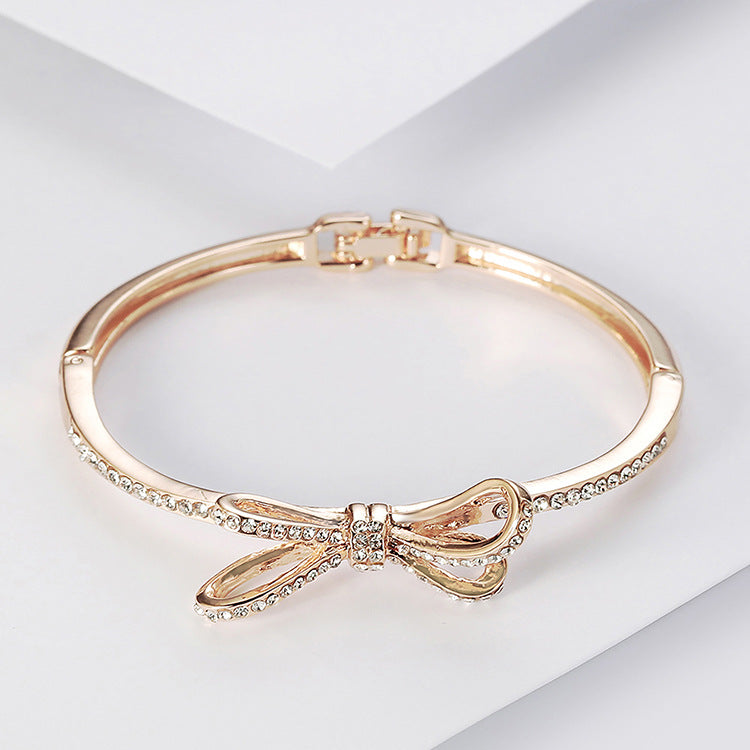 Diamond Bow Rose Gold Bracelet for Women, Valdore