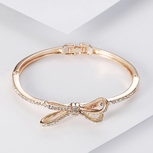 Diamond Bow Rose Gold Bracelet for Women, Valdore