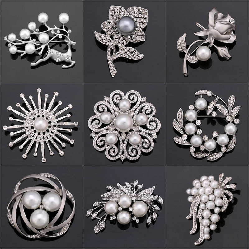 Rhinestone Pearl Brooch Pin for Women, Valdore