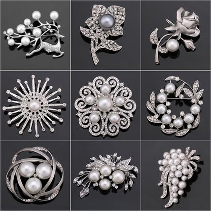 Rhinestone Pearl Brooch Pin for Women, Valdore