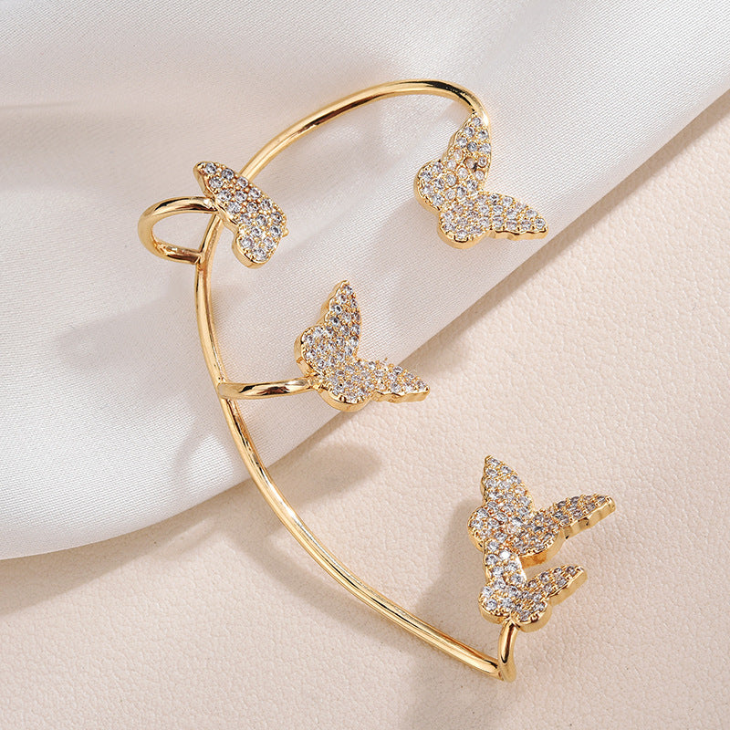 Gold Butterfly Crystal Ear Cuff Earring for Women , No Piercing needed , Valdore